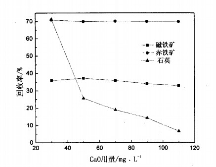 CaO用量對(duì)磁鐵礦、赤鐵礦及石英可浮性的影響
